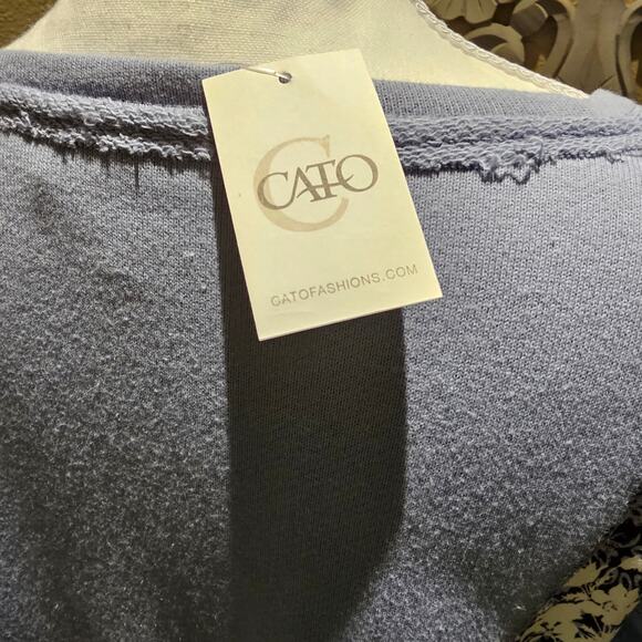 Cato L NWT Floral Lace Panel Sweatshirt Blue Cozy Winter Top Soft Chic Pullover - Picture 8 of 12